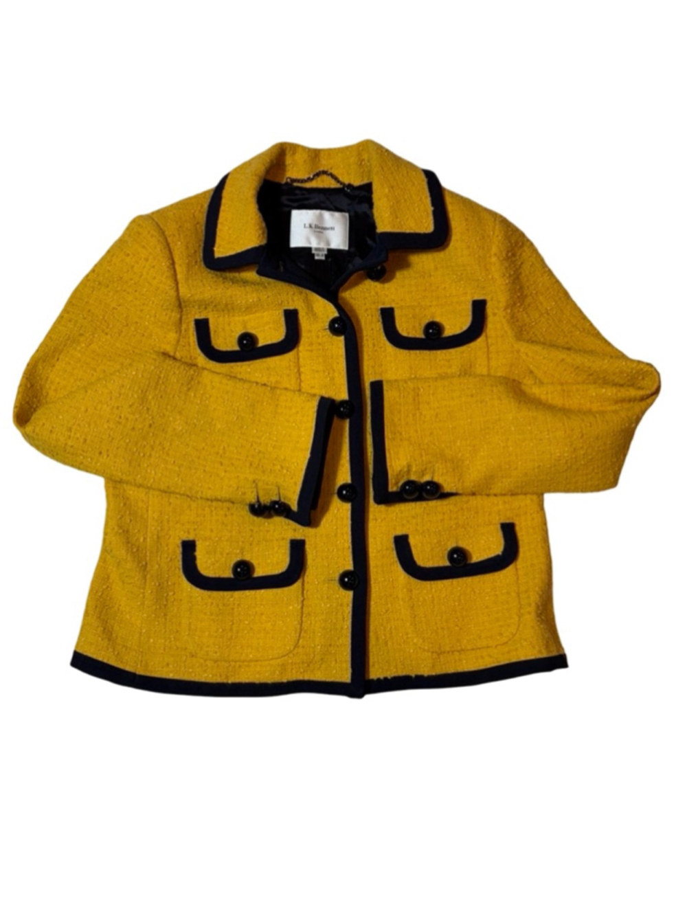 LK Bennett Anita Yellow Tweed Jacket Black Trim UK14 US10